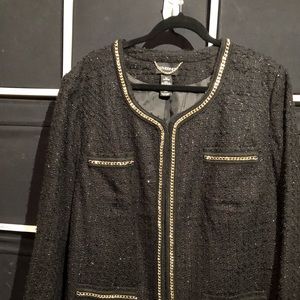 NWT-CATHERINES BLACK GOLD CHAIN TRIM JACKET 2X
